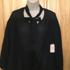 Navy Blue Blouse w/Bow - NWT
